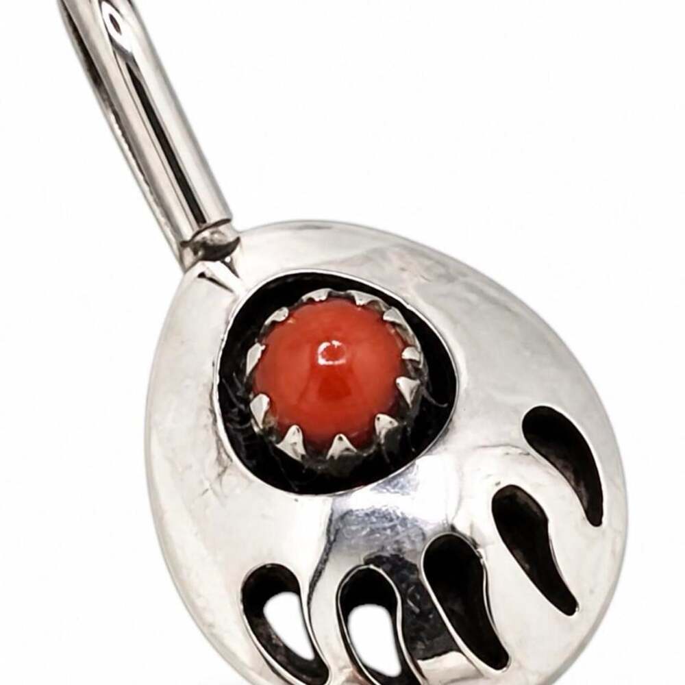 Native American .925 Sterling Silver Bear Paw Coral Pendant